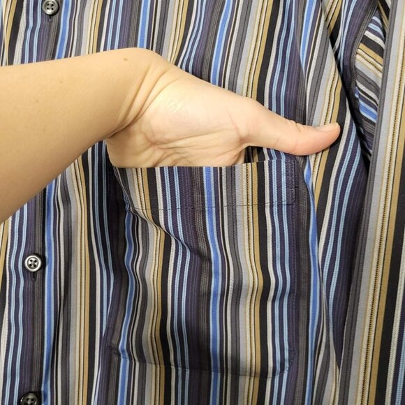 Pronto Uomo Men's Striped Long Sleeve Button Down 100% Cotton Shirt Size L - Picture 5 of 9